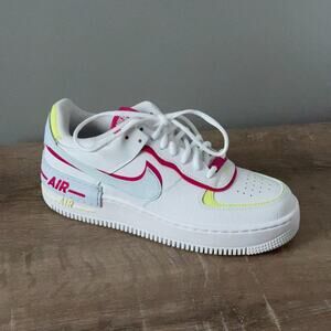 Nike Air Force 1 Shadow Womens 9.5 White Fireberry Blue Volt Sneakers FQ8885-100